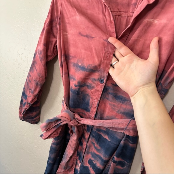 Maxi Shirtdress Tie dye button down V neck tie waist dress Anthropologie - Picture 10 of 16
